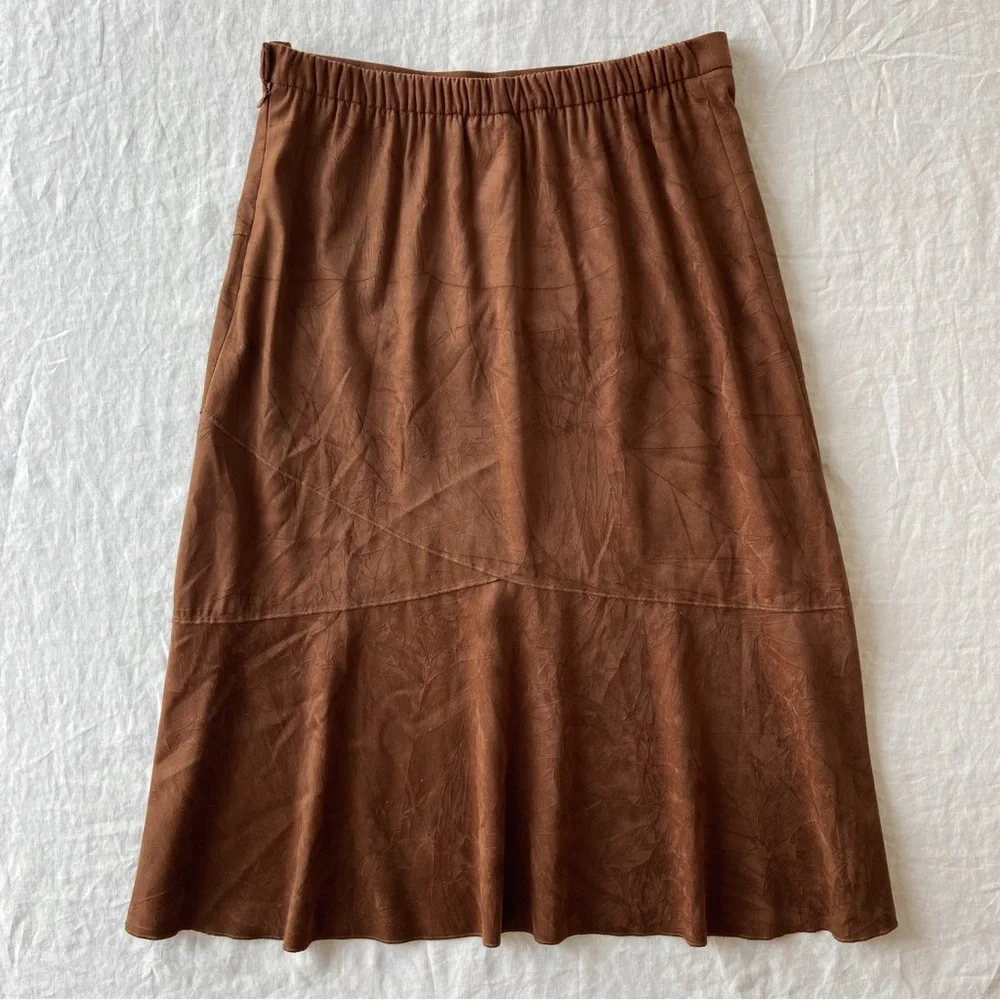 ‼️SOLD‼️ Vintage faux suede mid rise chocolate brown midi skirt - Picture 5 of 7
